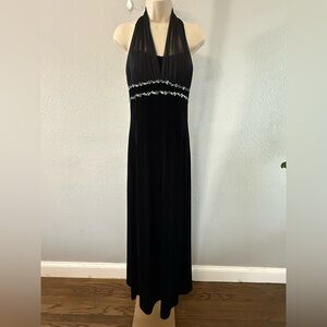 90's Whimsigoth Black Velvet Sheer Halter Dress Size Small